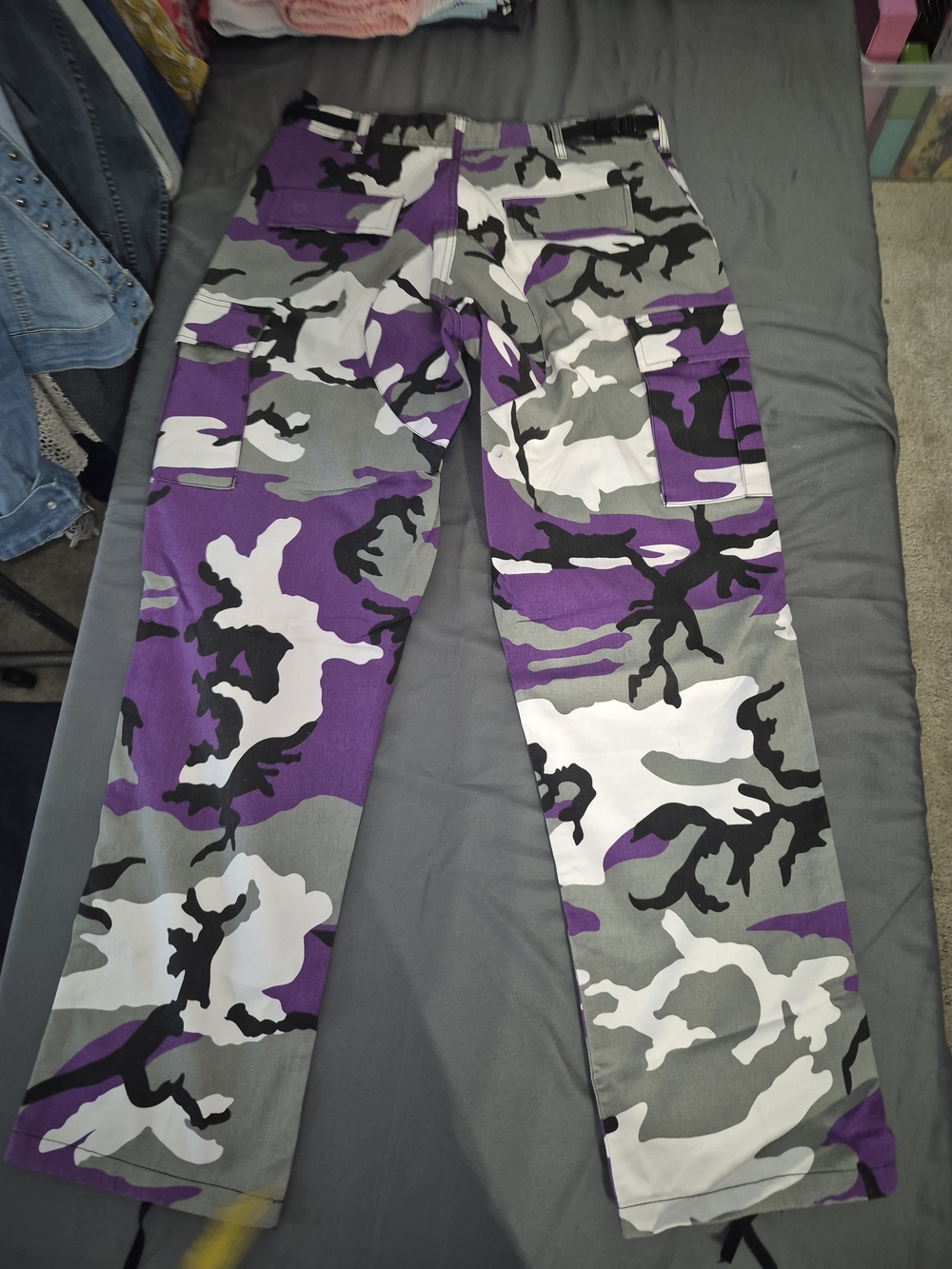 Purple & Gray Camouflage Cargo Pants with Patch Pockets
